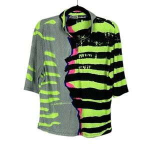 Jamie Sadock Athletic Golf 1/4 Zip Mock Neck Short Sleeve Top Large Grey Yellow